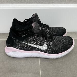 Nike Free RN Flyknit 2018 Womens Size 6.5 Black Pink Athletic Running Shoes